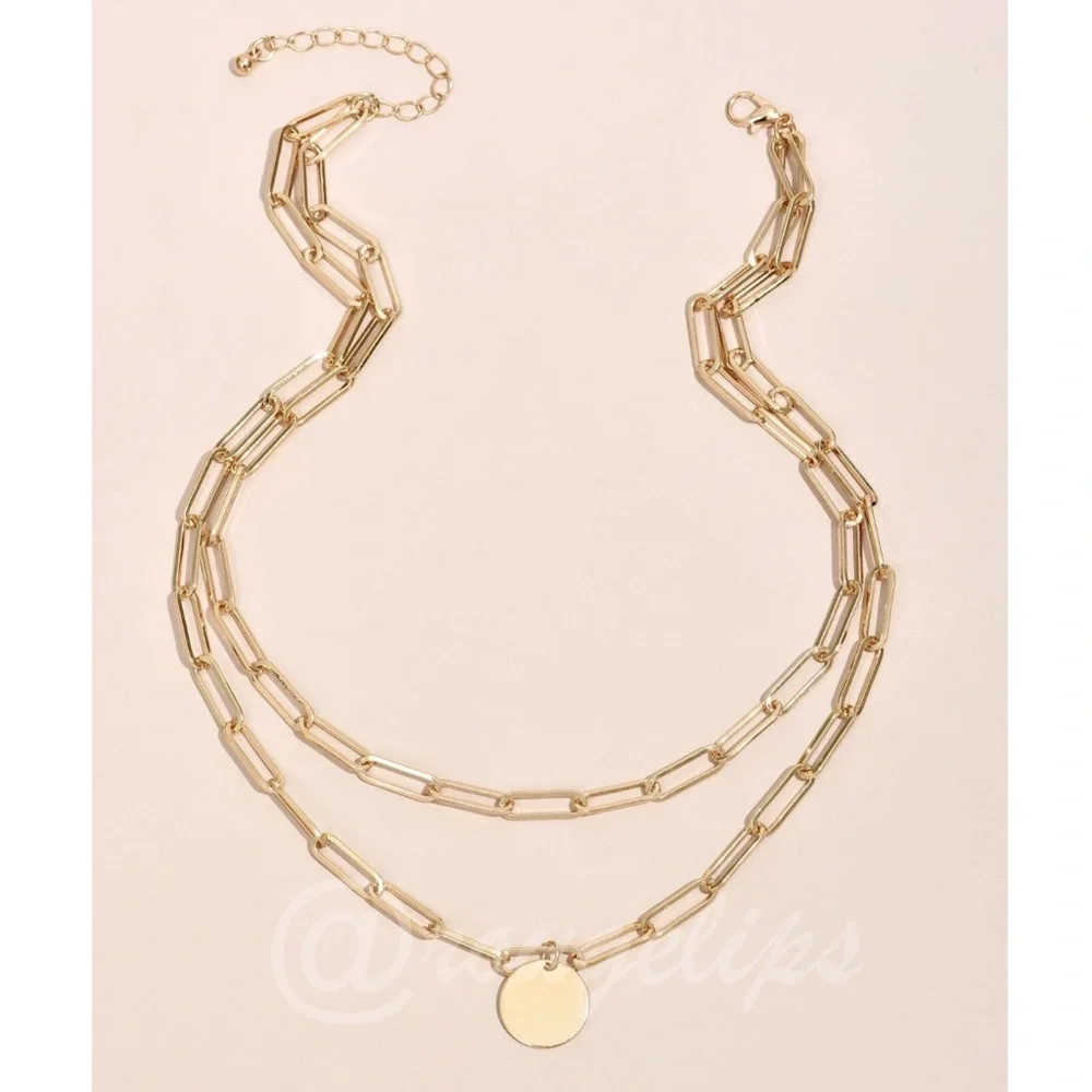 Gold Tone Double Layer Chain with Charm Fashion Necklace - Picture 2 of 10